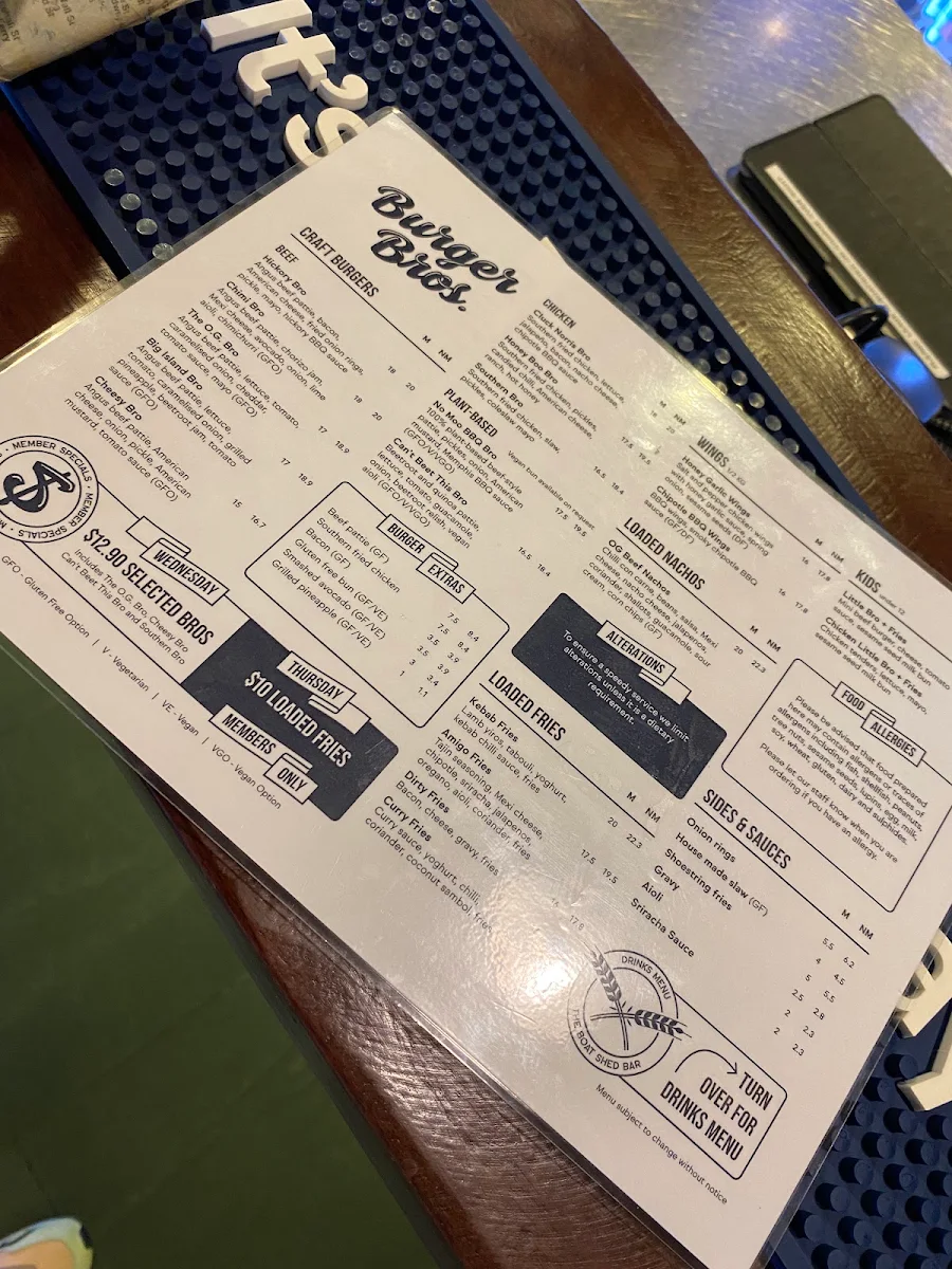 Menu, The Boat Shed Bar