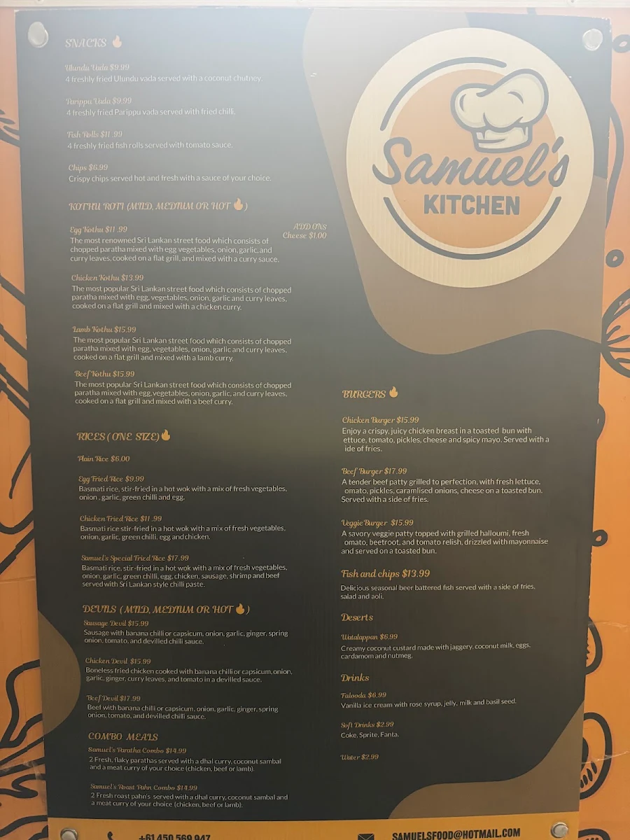 Menu, Samuels Kitchen