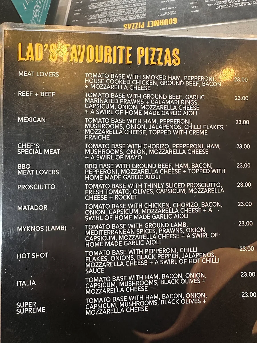 Menu, Lads 2.0 pizza kebab and grill