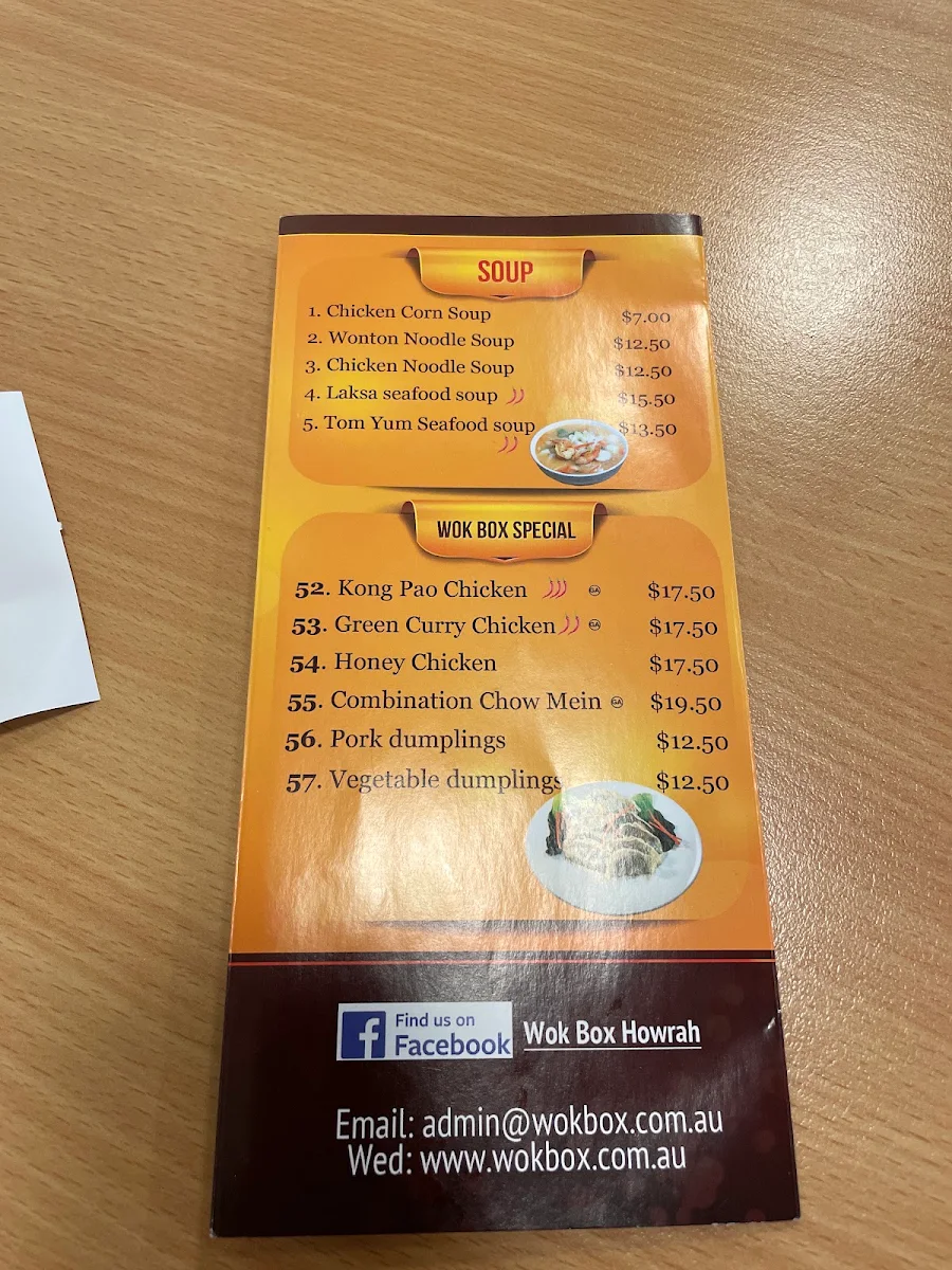 Menu, WOK BOX HOWRAH