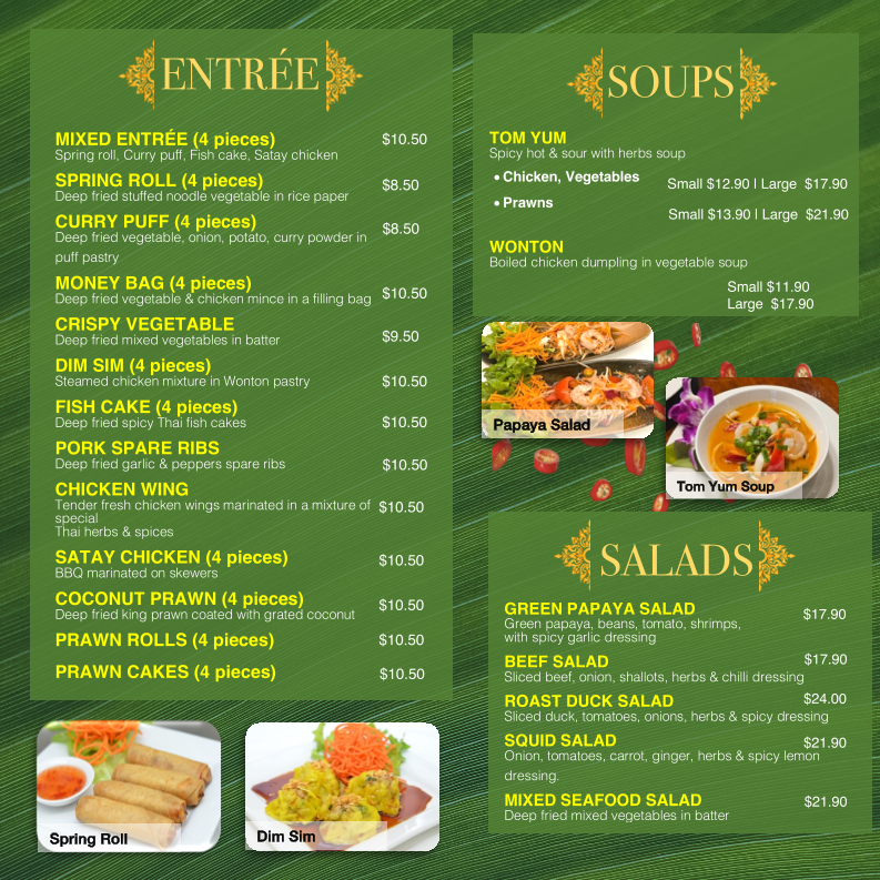 Menu, Thai Centric Mall Restaurant