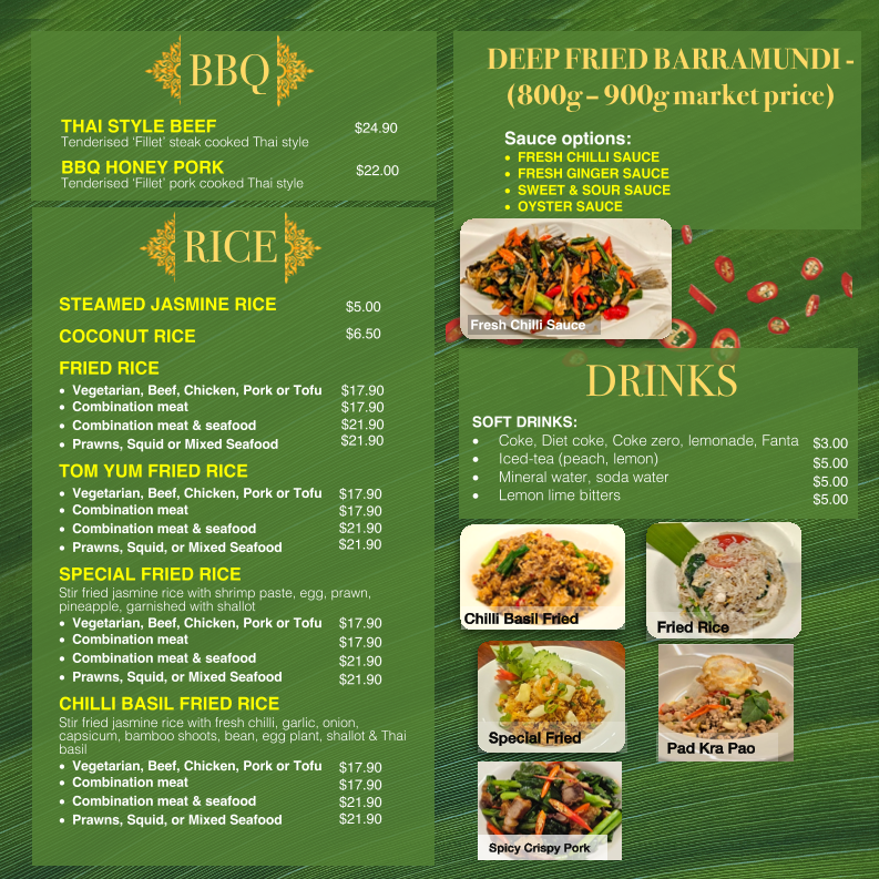 Menu, Thai Centric Mall Restaurant