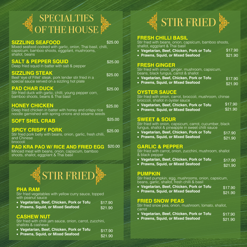 Menu, Thai Centric Mall Restaurant