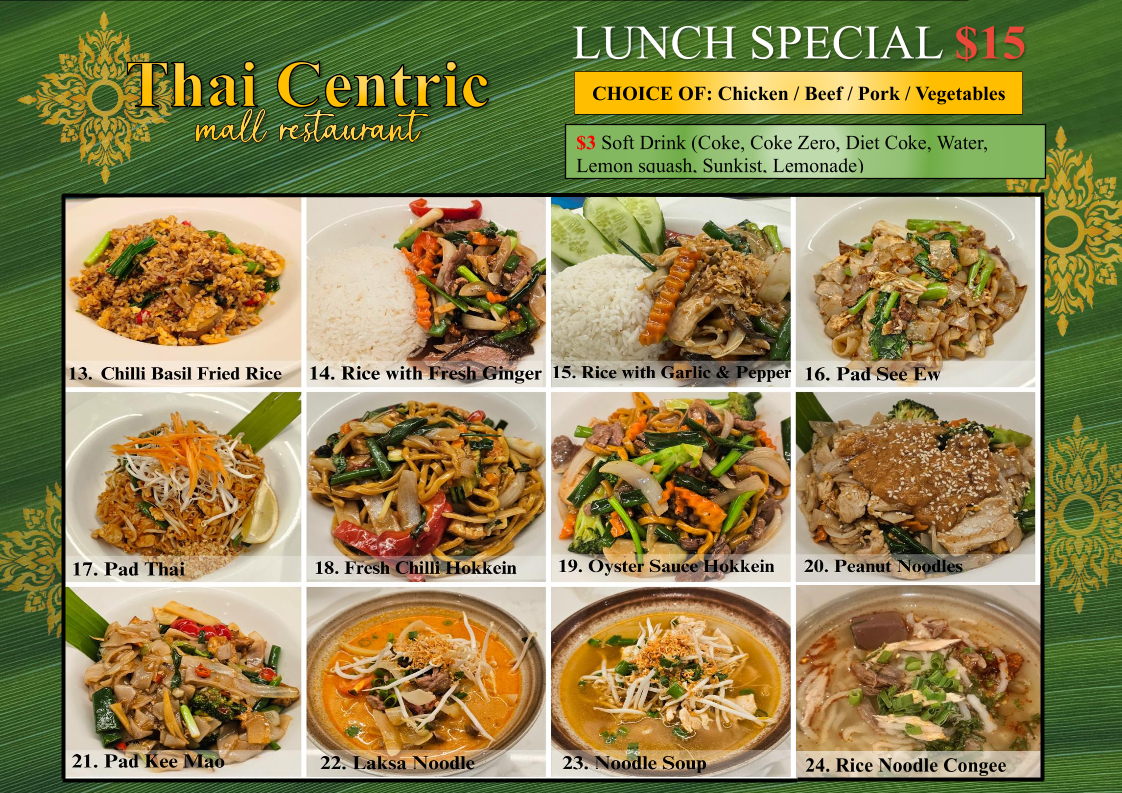 Menu, Thai Centric Mall Restaurant