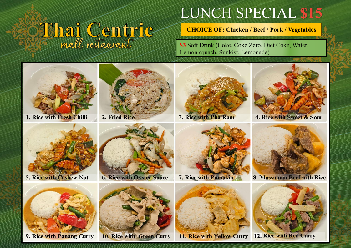 Menu, Thai Centric Mall Restaurant