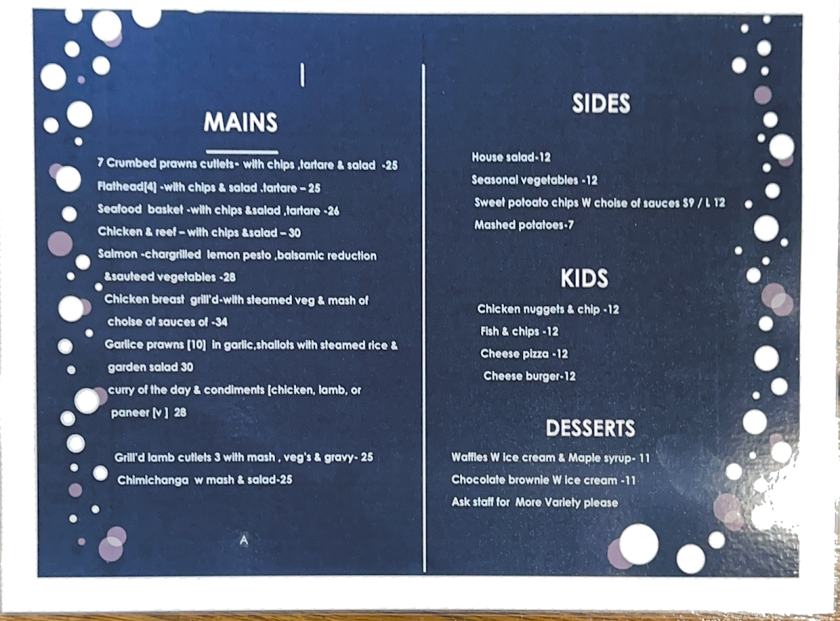 Menu, Qure Bar & Grill