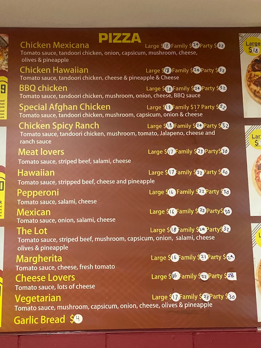 Menu, Afghan Modern Kebab & Pizza House