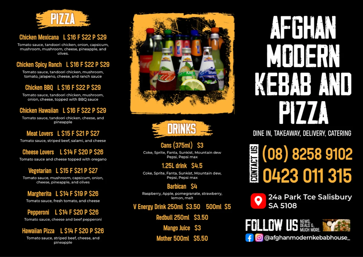 Menu, Afghan Modern Kebab & Pizza House