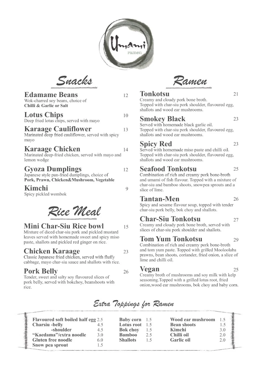 Menu, Umami Ramen