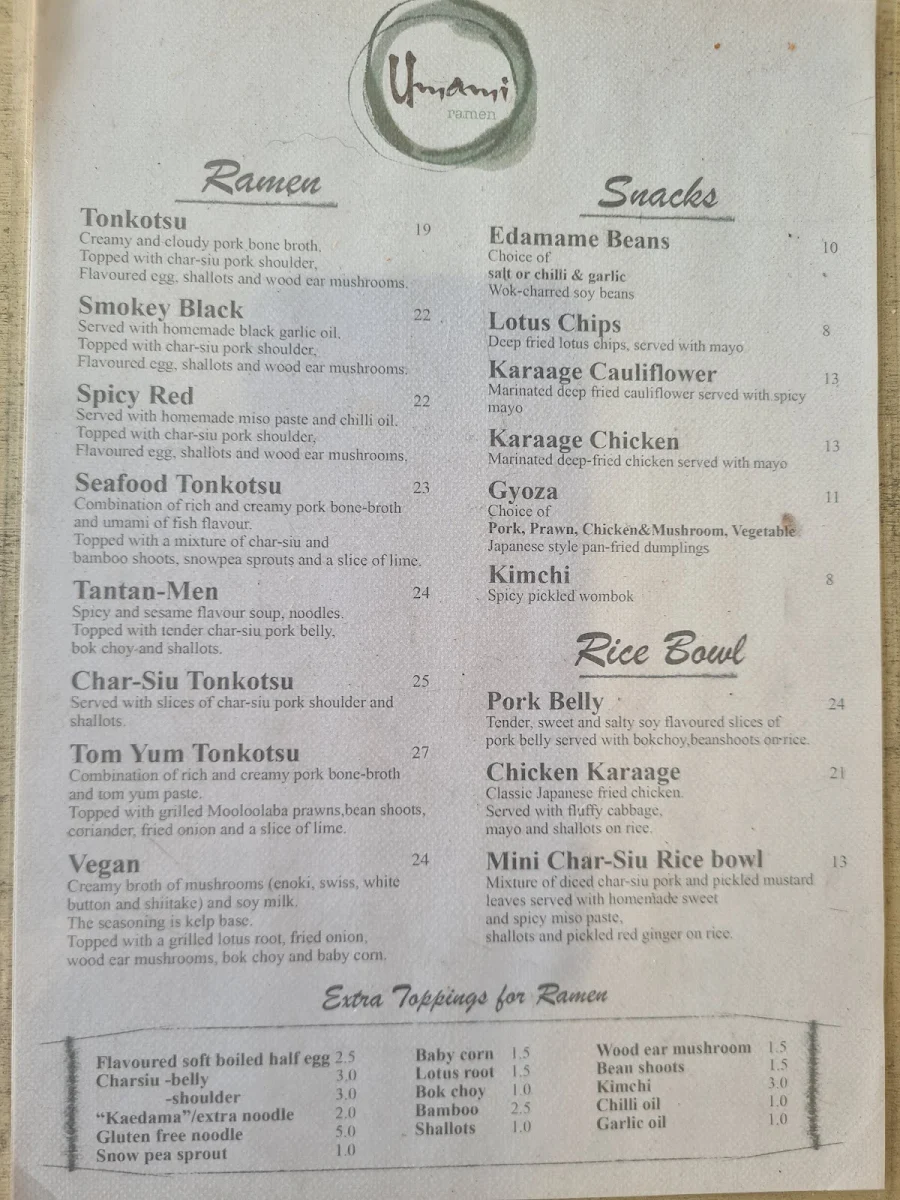 Menu, Umami Ramen