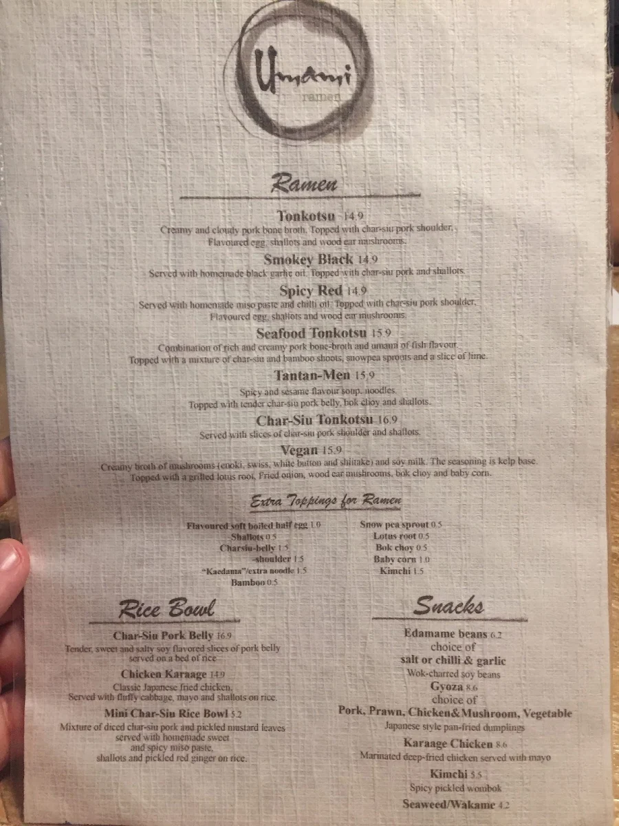 Menu, Umami Ramen