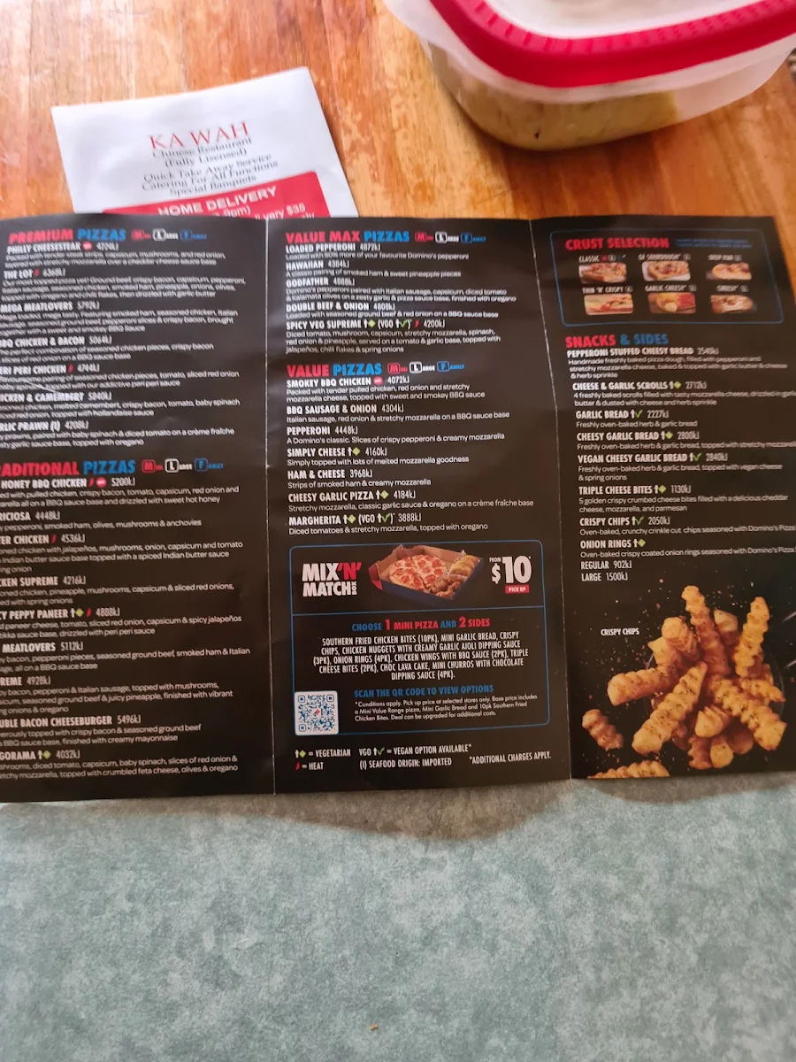 Menu, Domino's Pizza Moorebank