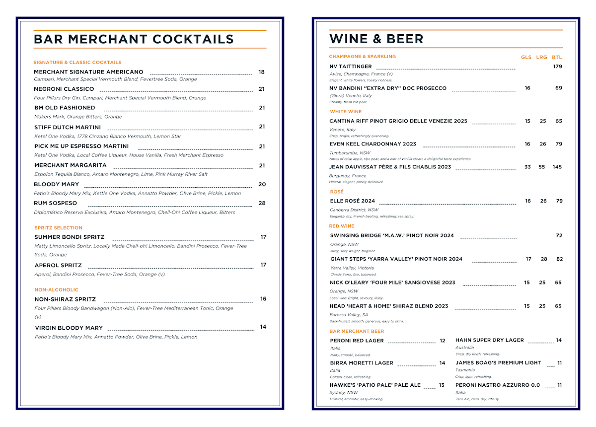 Menu, Bar Merchant