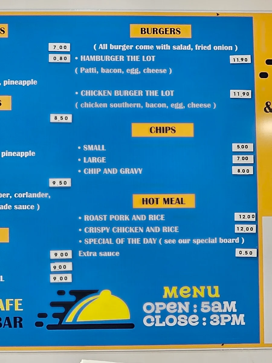 Menu, Vin Cafe & Lunch Bar