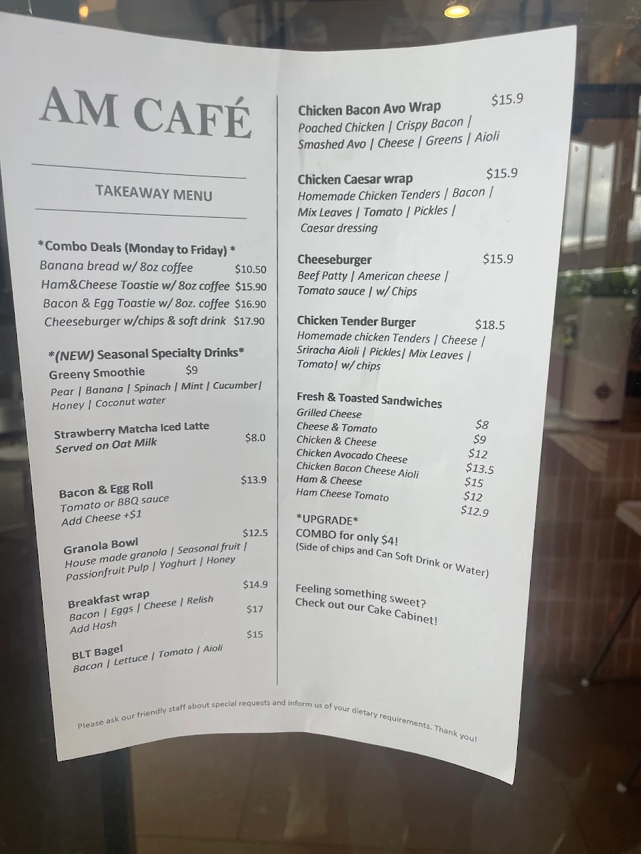 Menu, AM CAFE