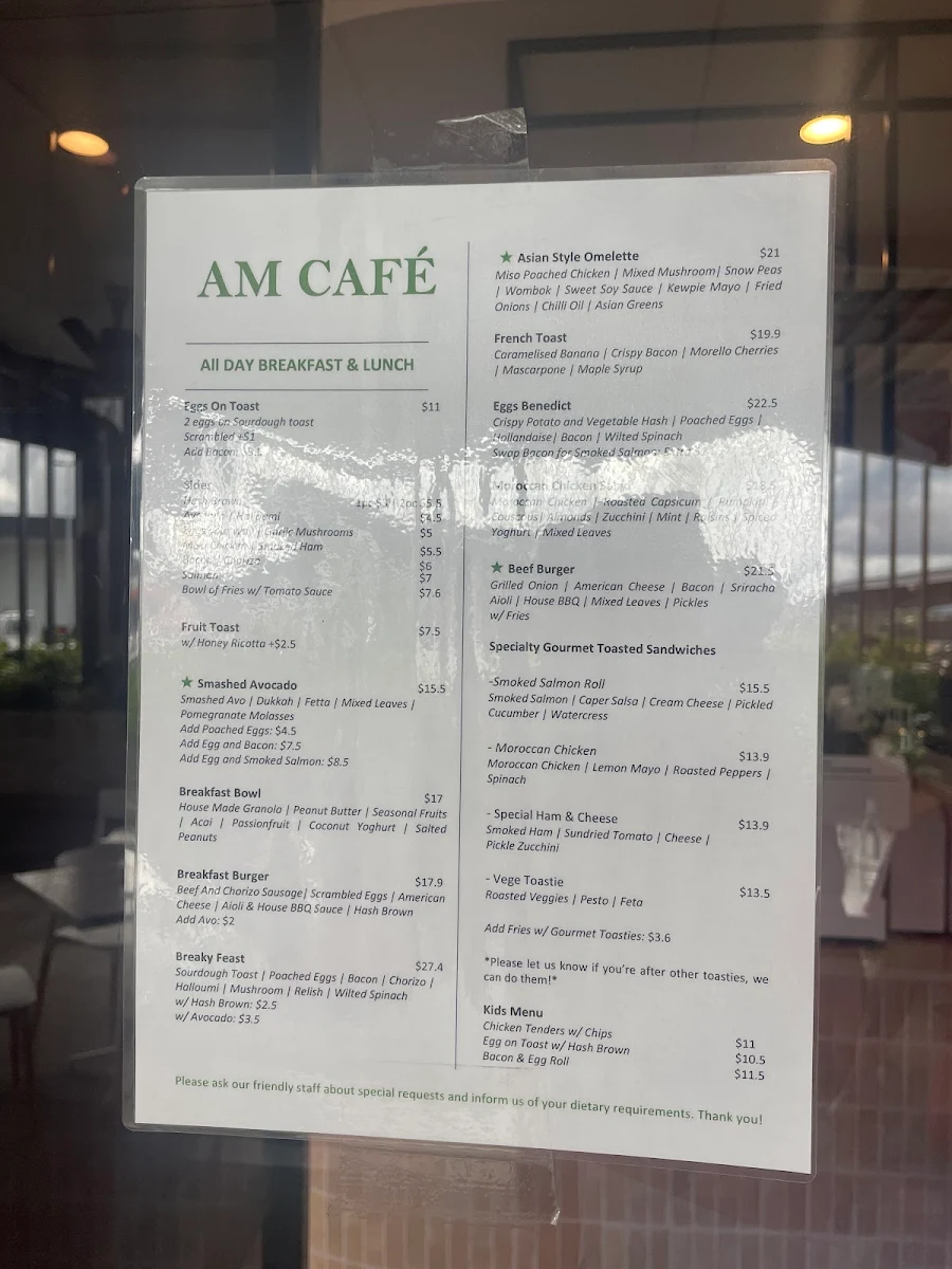 Menu, AM CAFE