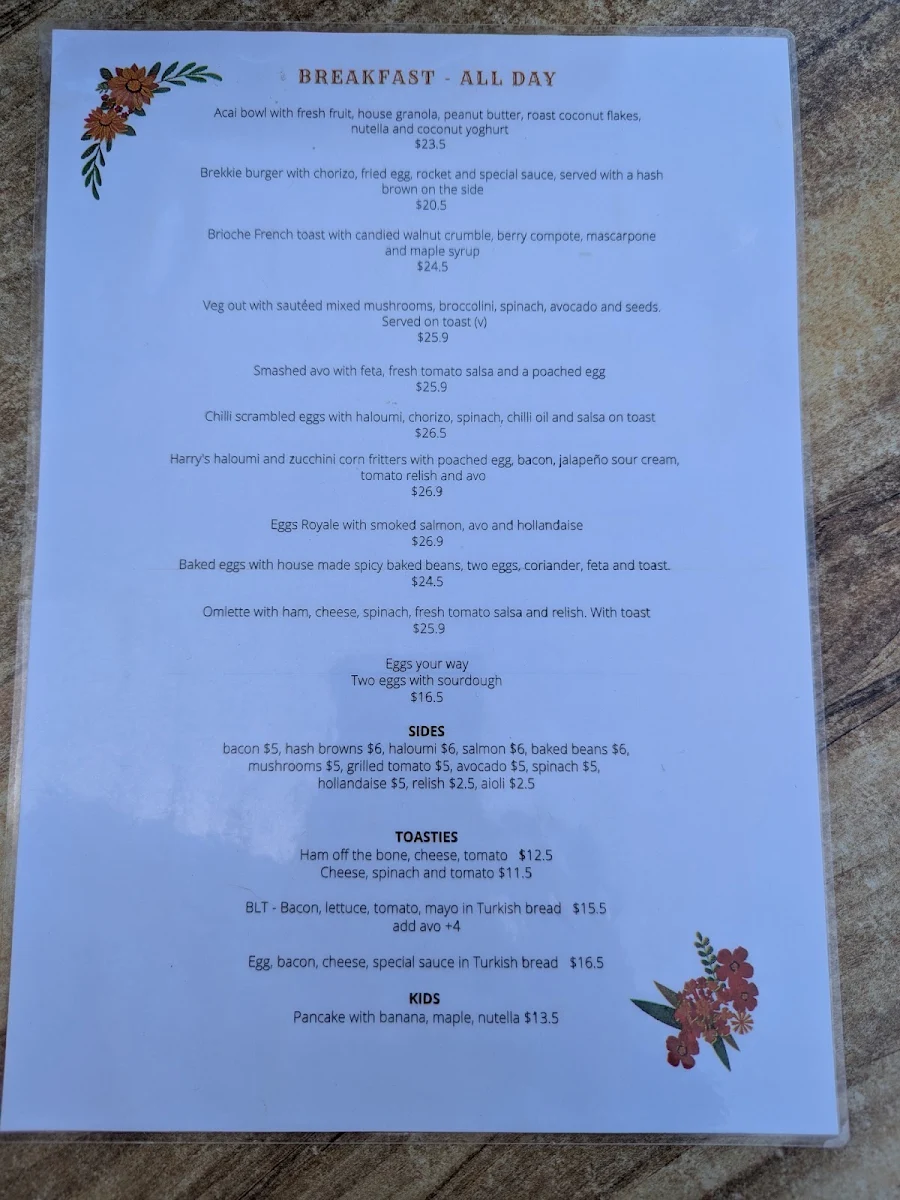 Menu, Miss Ash cafe