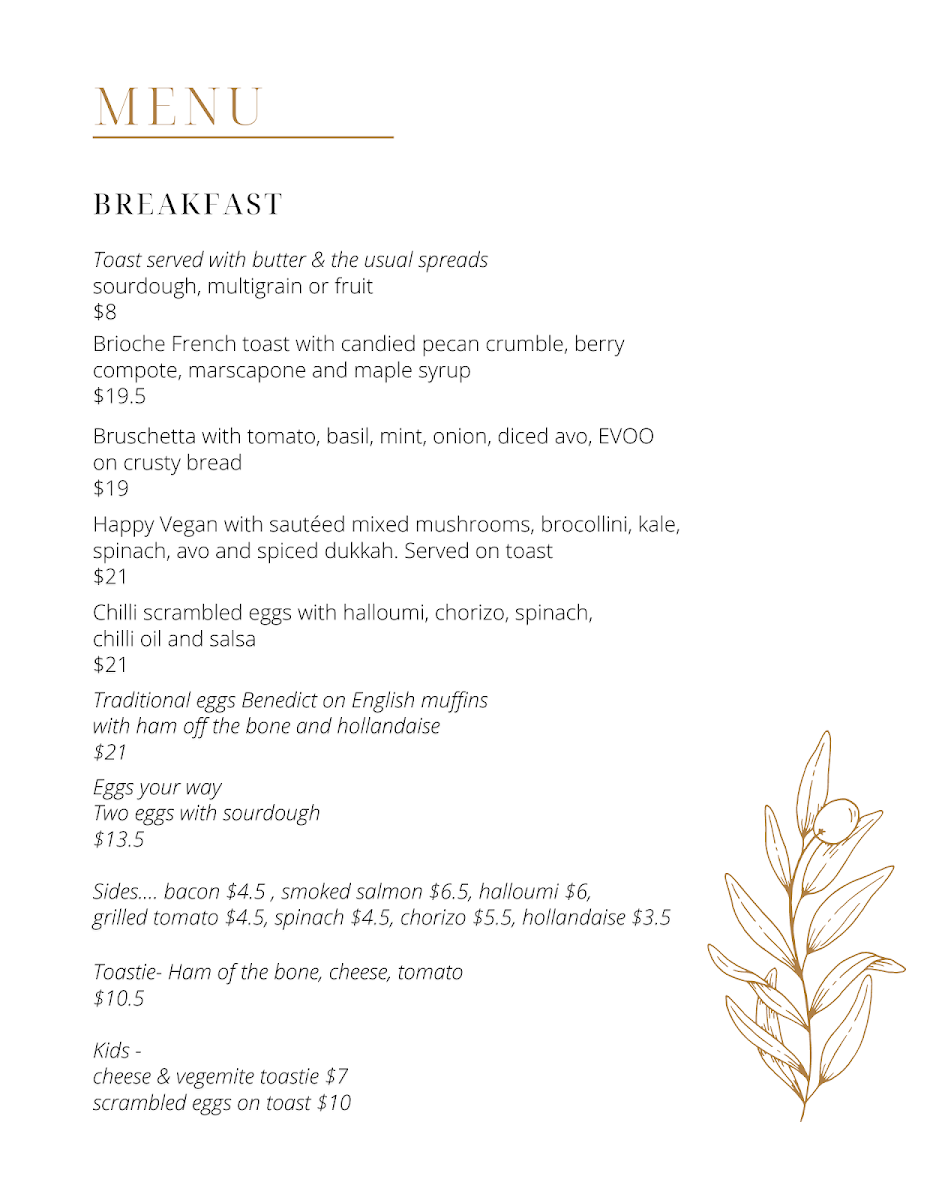 Menu, Miss Ash cafe