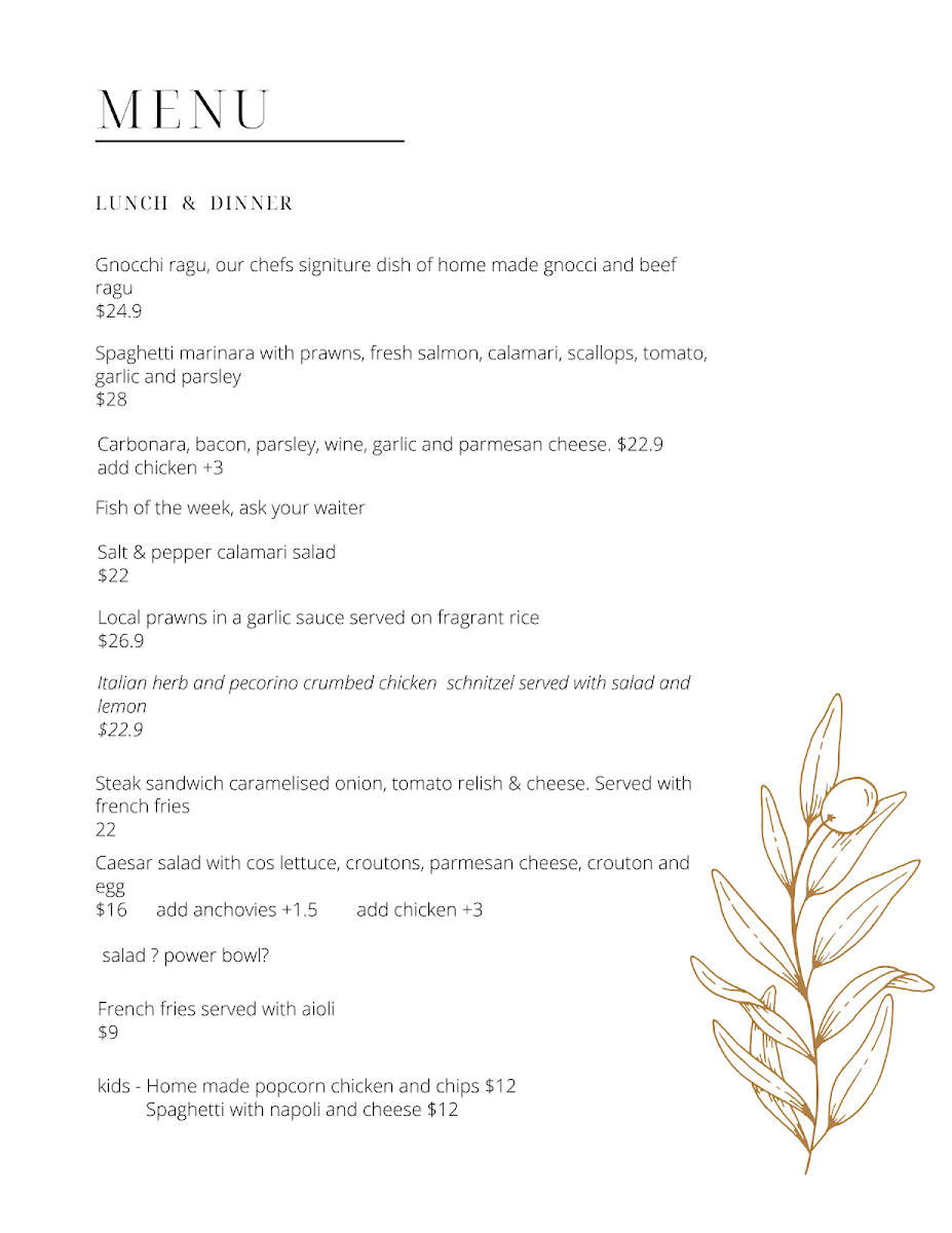 Menu, Miss Ash cafe