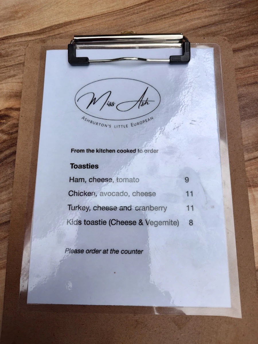 Menu, Miss Ash cafe