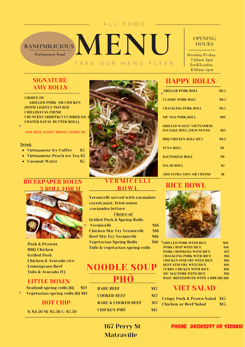 Menu, Banh'milicious