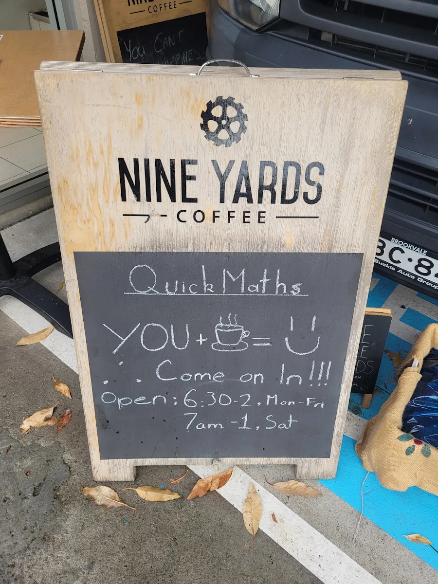 Menu, Nine Yards Coffee