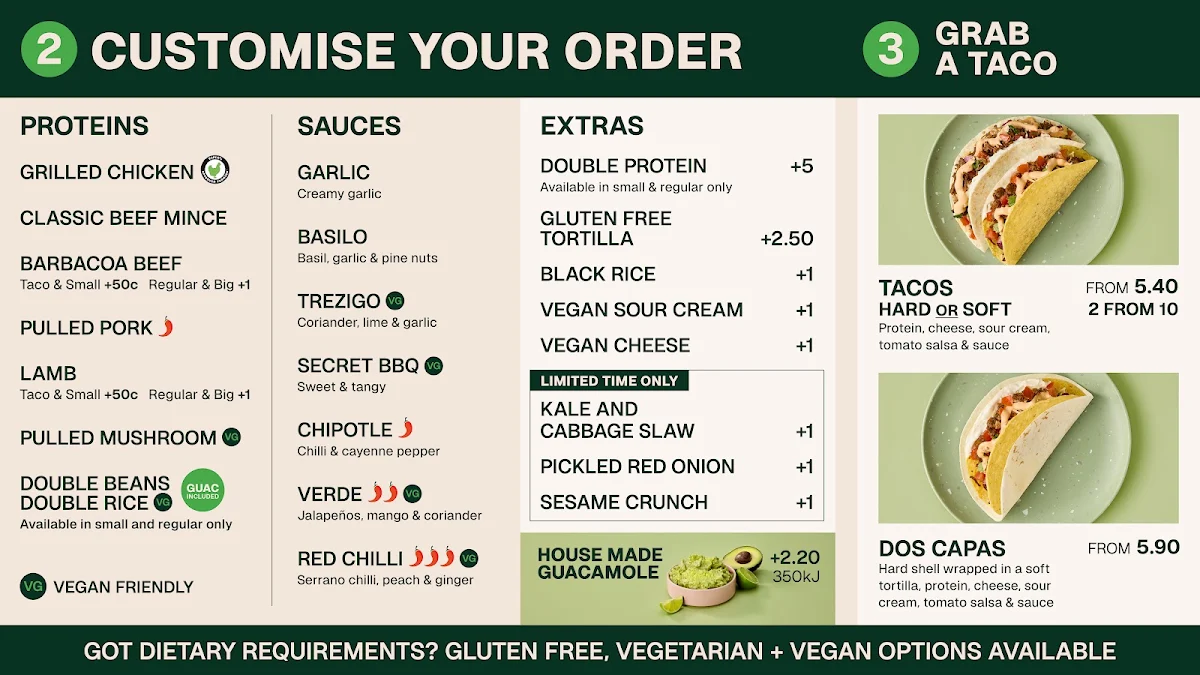 Menu, Zambrero East Perth