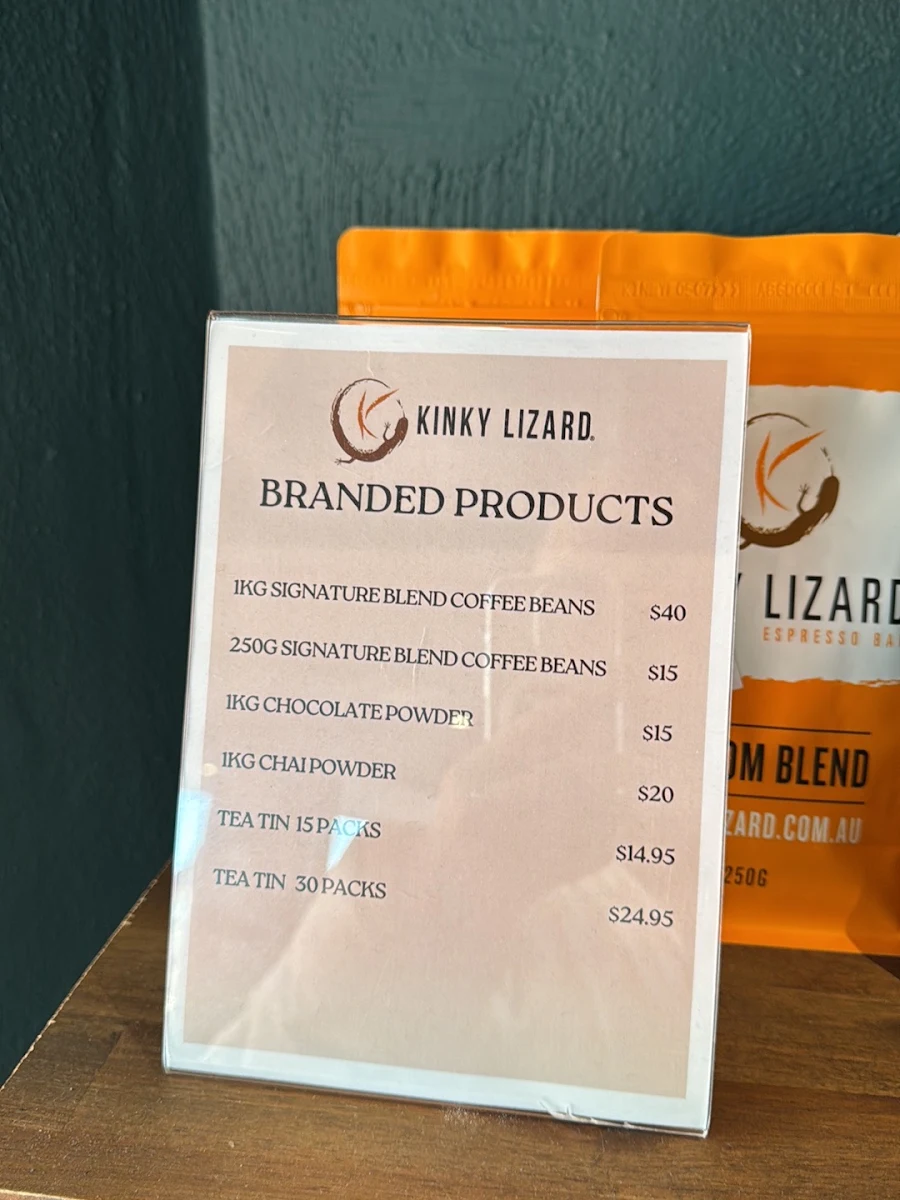 Menu, Kinky Lizard Cafe Osborne Park
