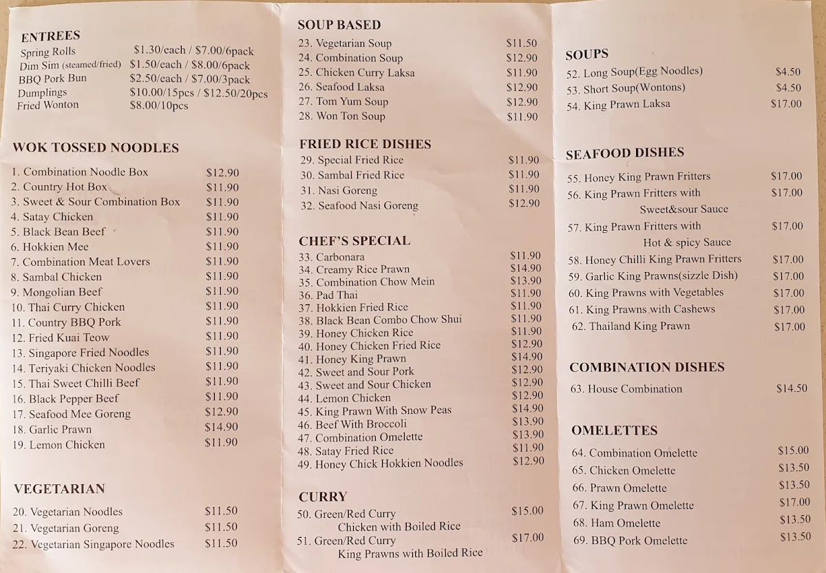 Menu, Country Noodles