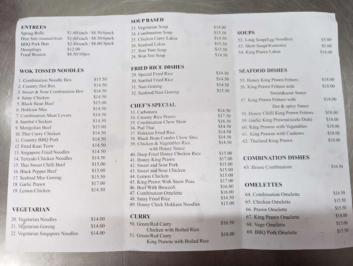 Menu, Country Noodles