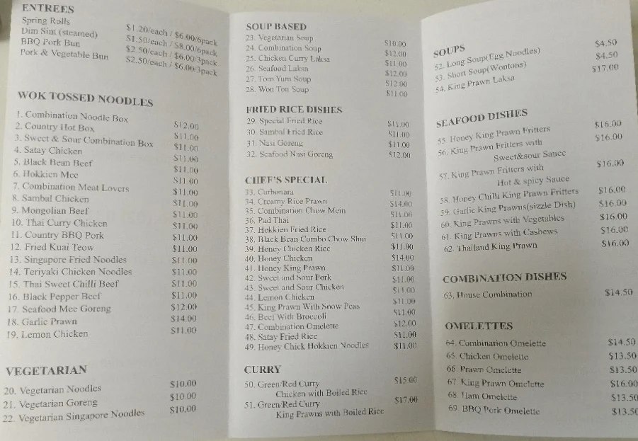 Menu, Country Noodles