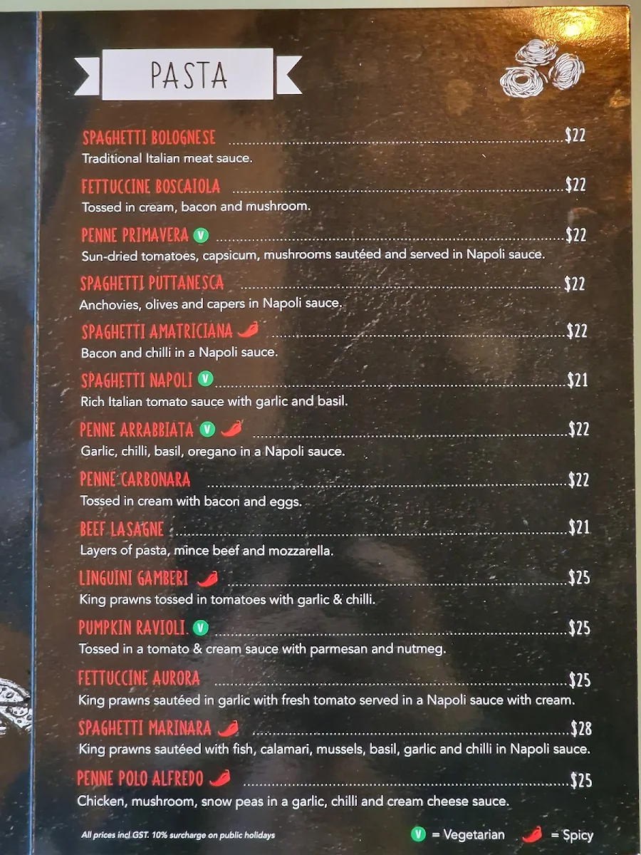Menu, Joey's Pizza Pasta and Gelato