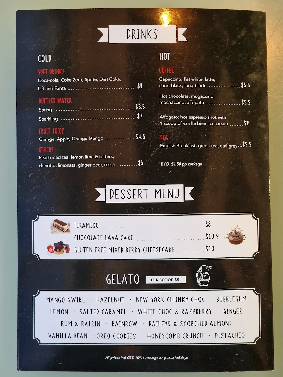 Menu, Joey's Pizza Pasta and Gelato