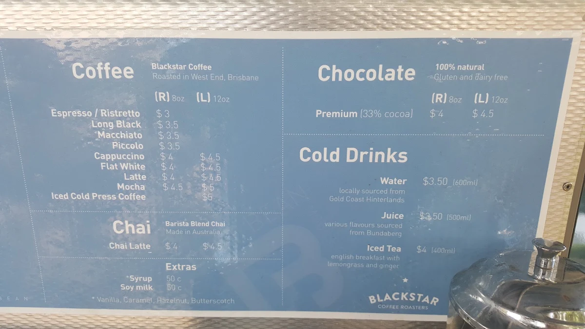 Menu, Lost Bean (Grey Street)