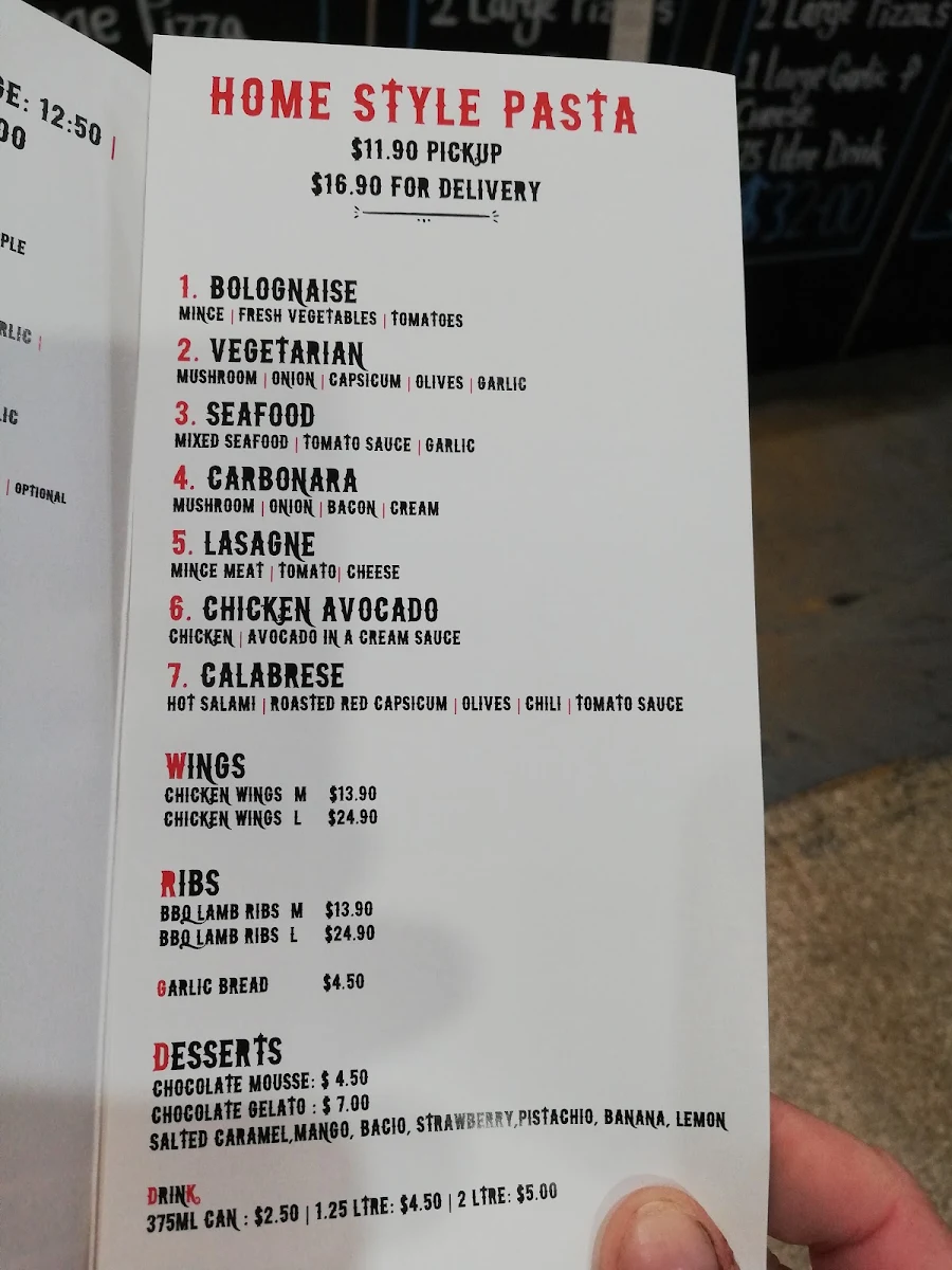 Menu, Razz's Pizza and Pasta House