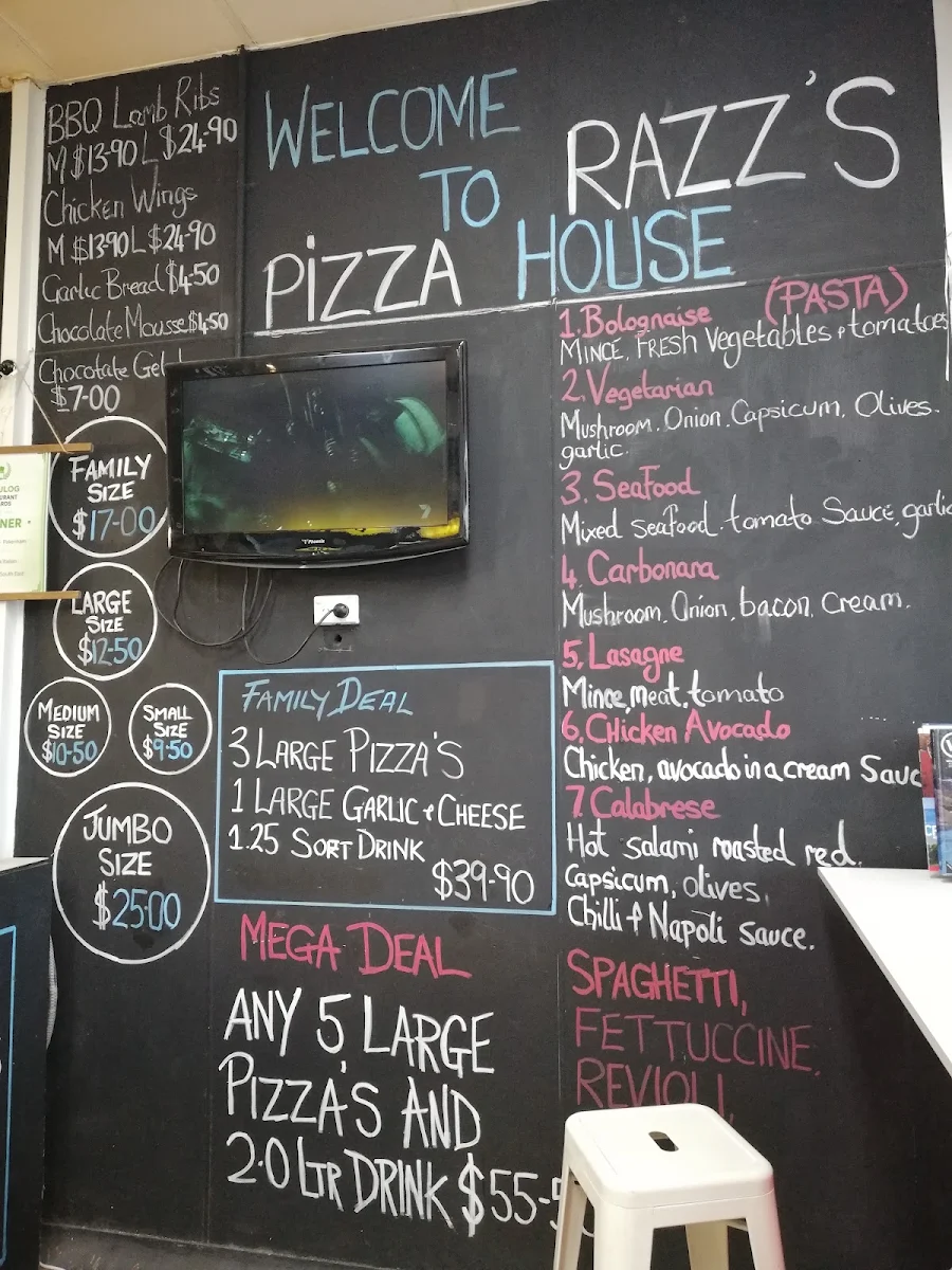 Menu, Razz's Pizza and Pasta House
