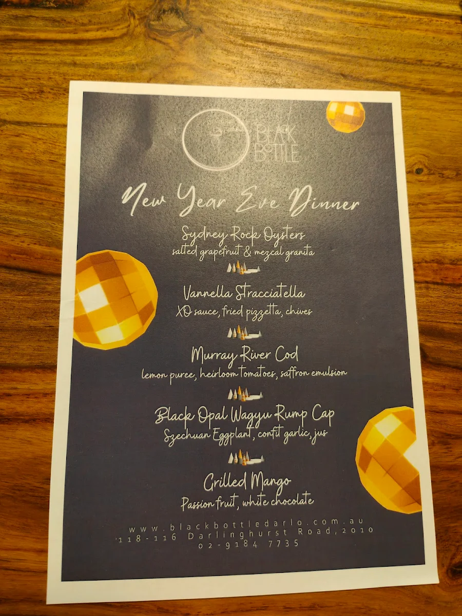 Menu, Black Bottle
