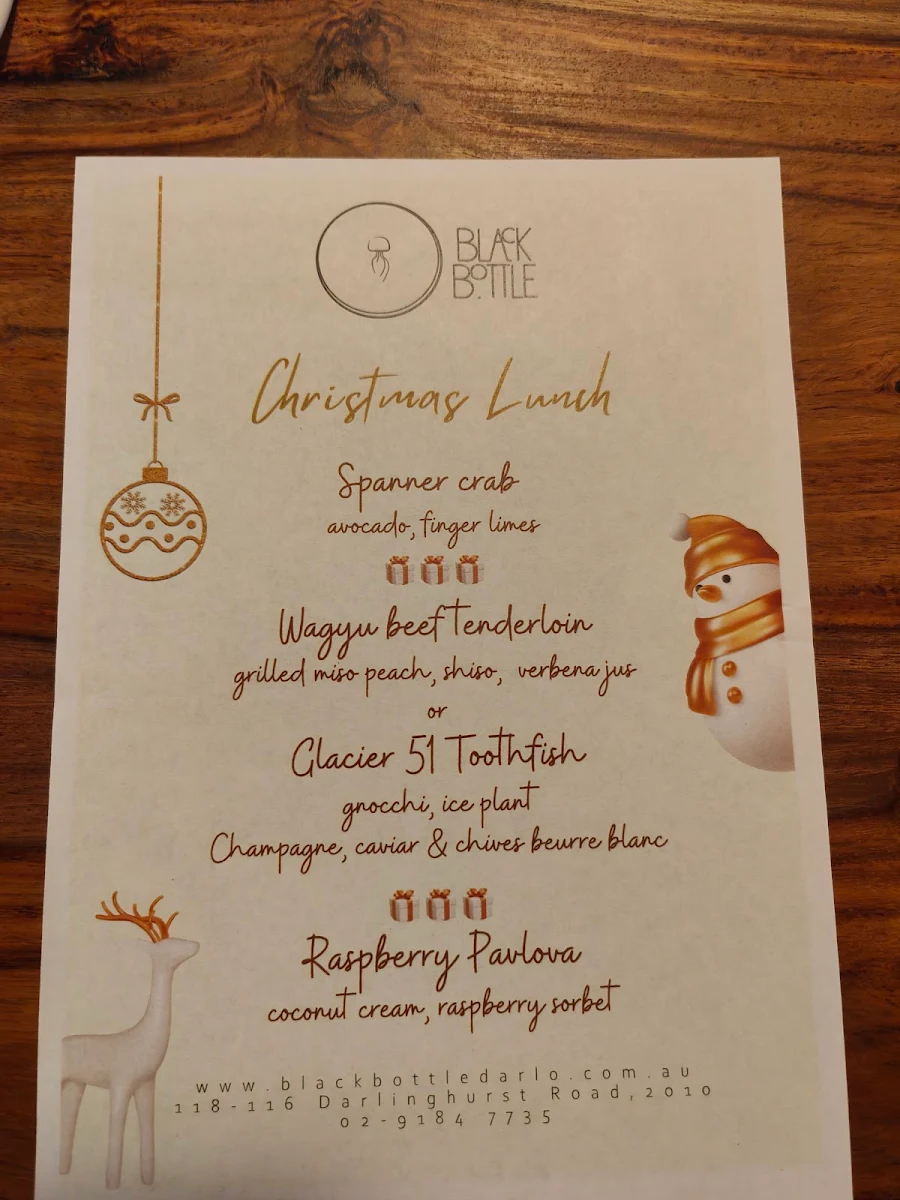 Menu, Black Bottle