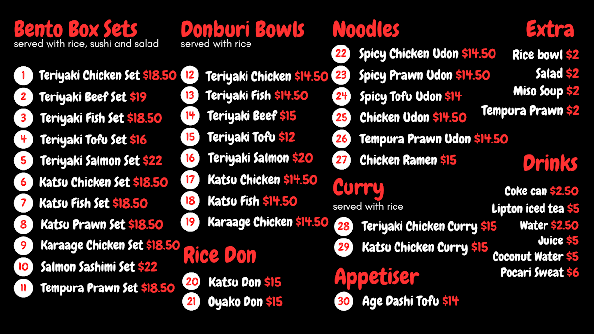 Menu, Fujimore