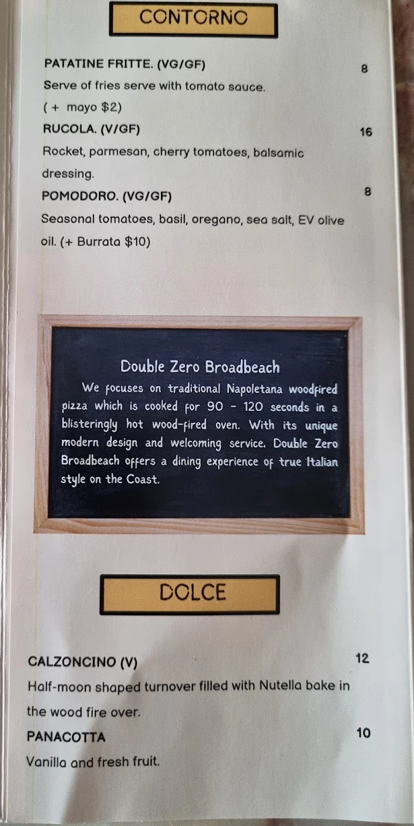 Menu, Double Zero Broadbeach