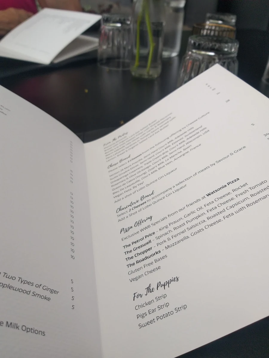 Menu, Watsonia Wine Bar