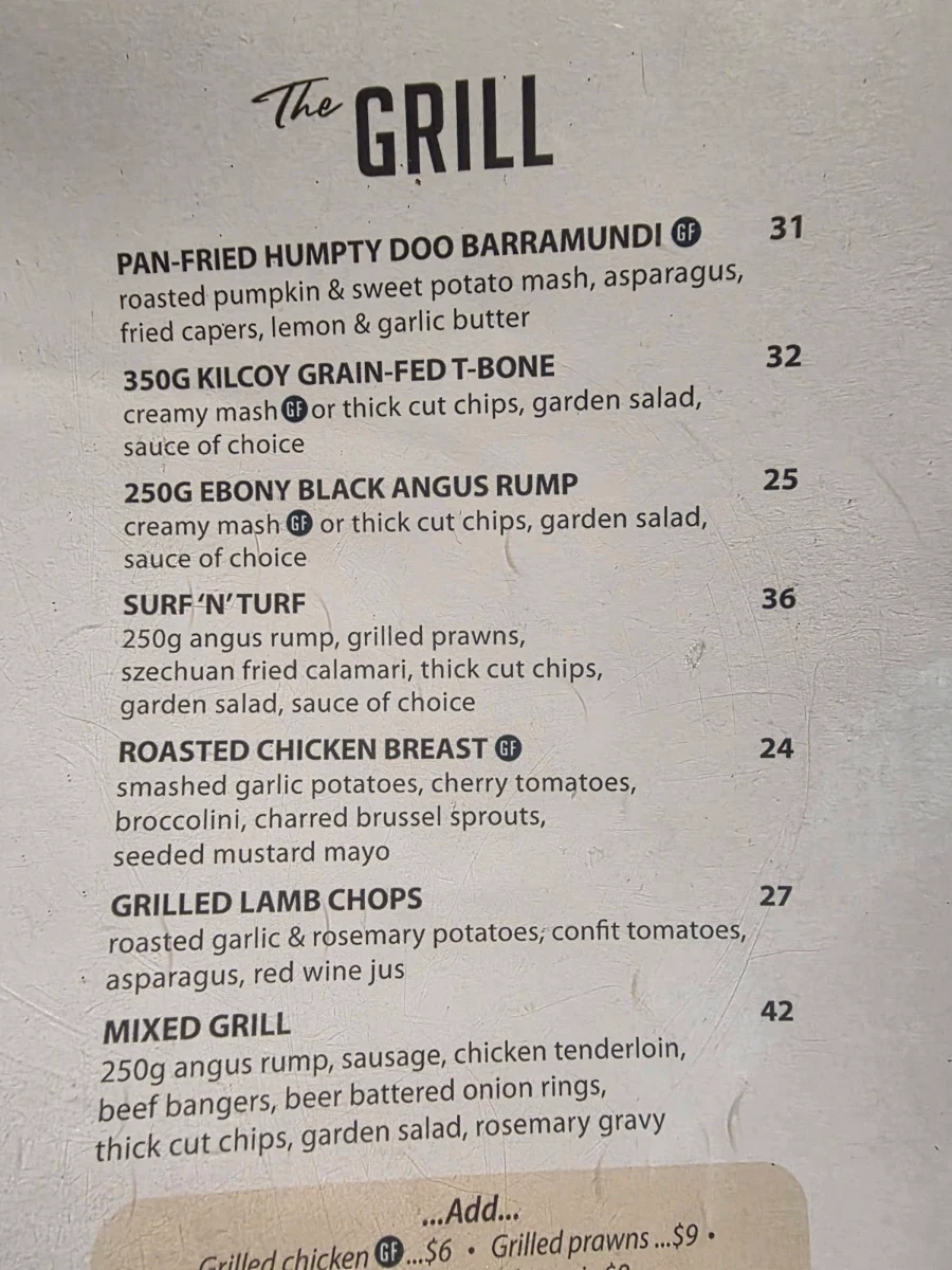 Menu, Maloney's Hotel