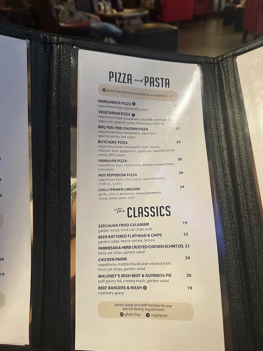 Menu, Maloney's Hotel