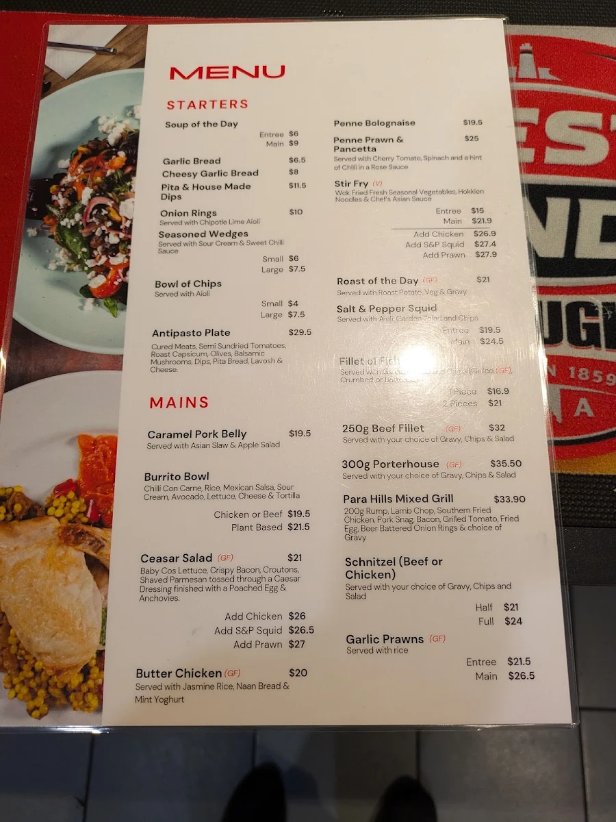 Menu, Para Hills Community Club