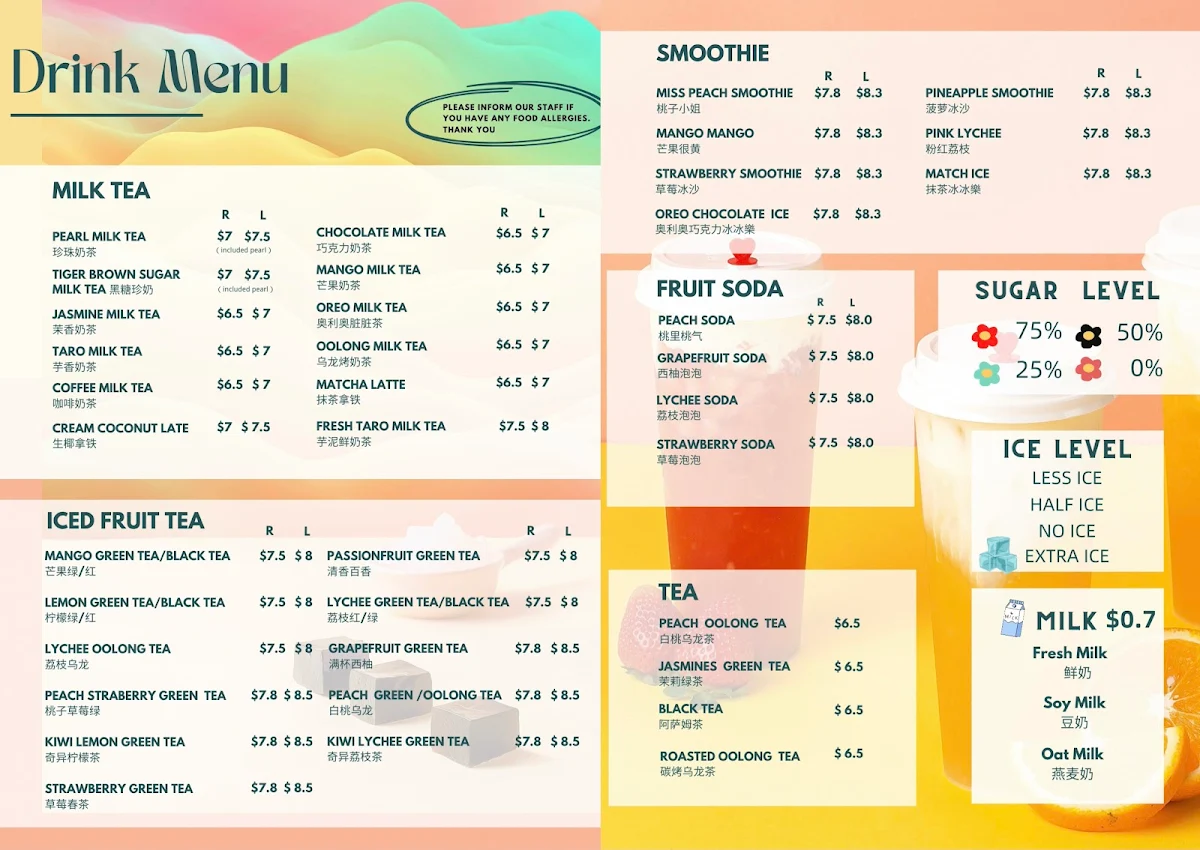 Menu, Summer Tea