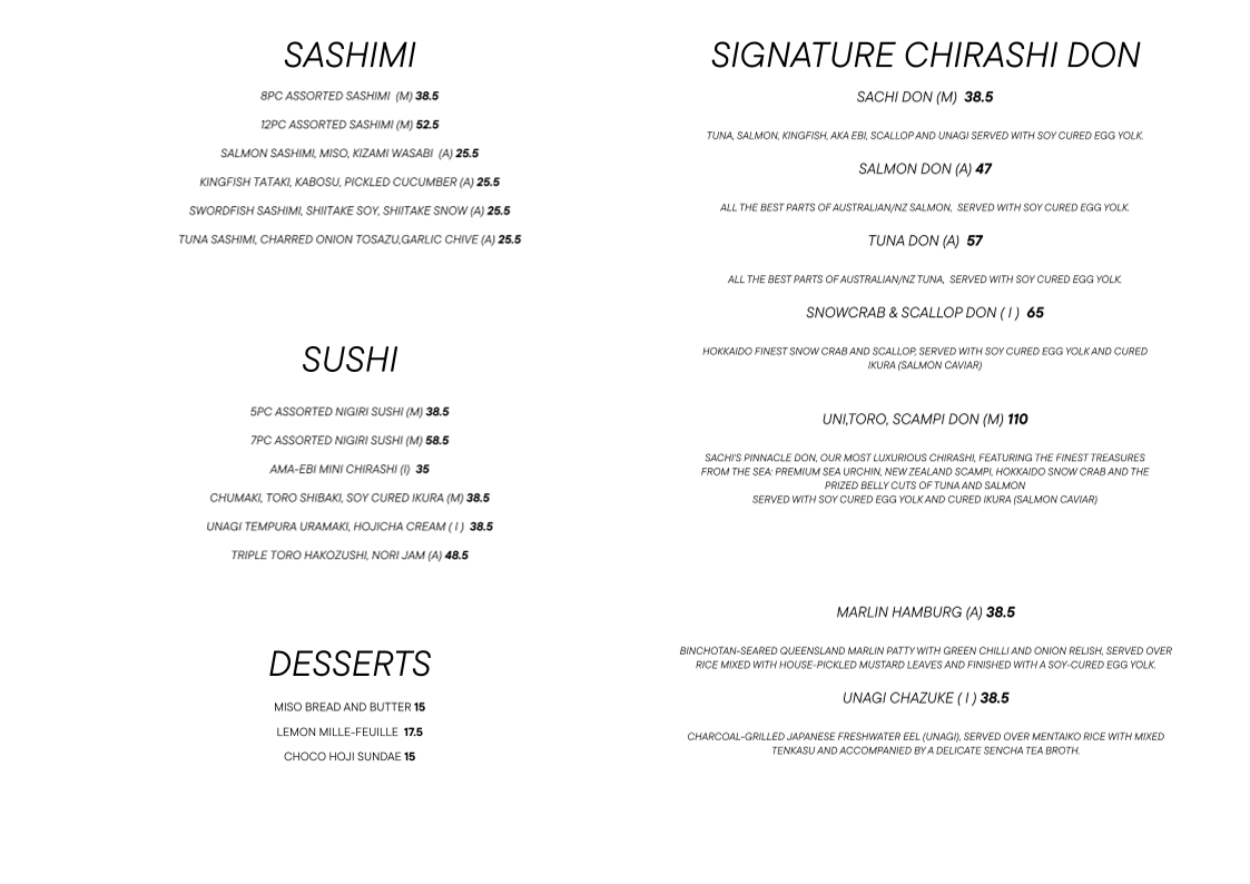 Menu, Sachi Melbourne | Omakase & Japanese Seafood Restaurant
