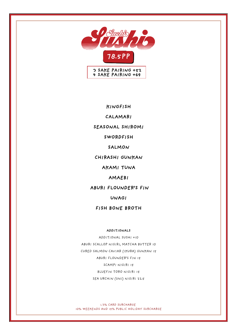 Menu, Sachi Melbourne | Omakase & Japanese Seafood Restaurant