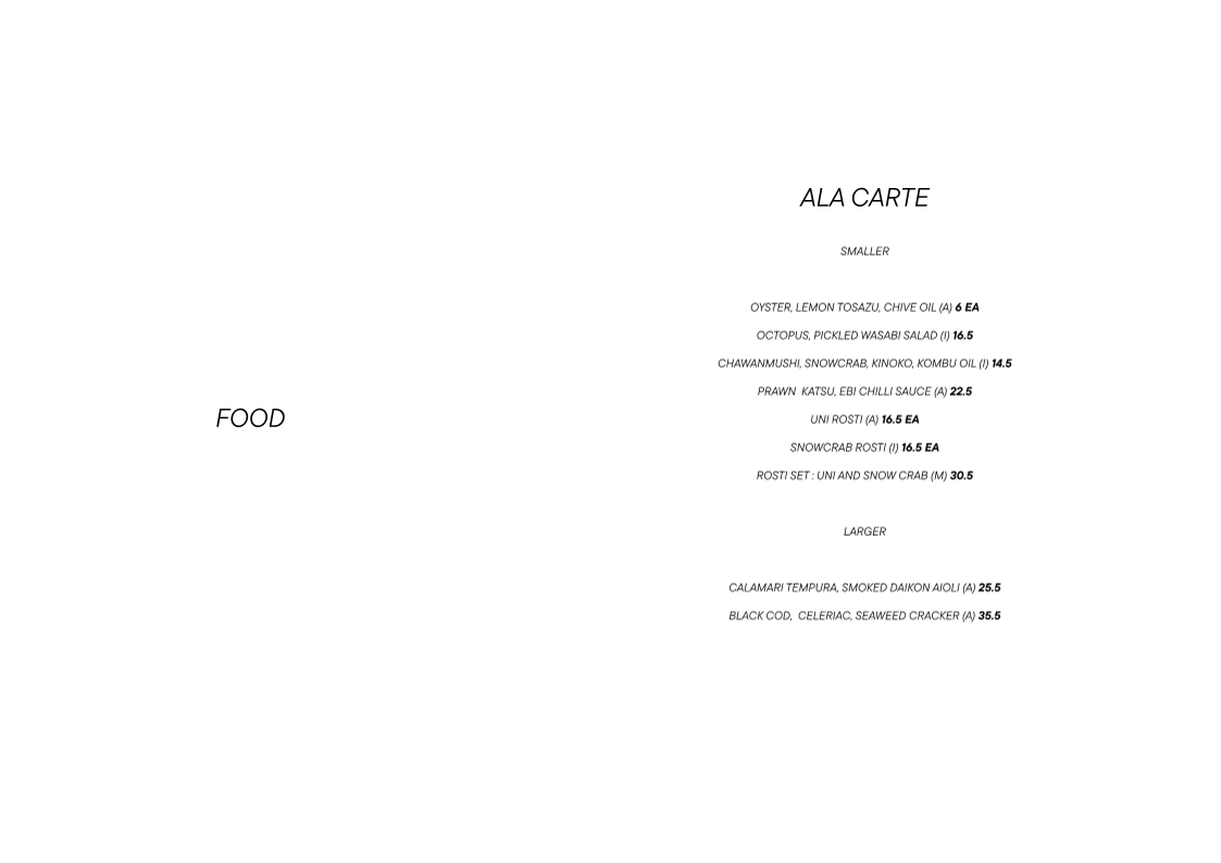 Menu, Sachi Melbourne | Omakase & Japanese Seafood Restaurant
