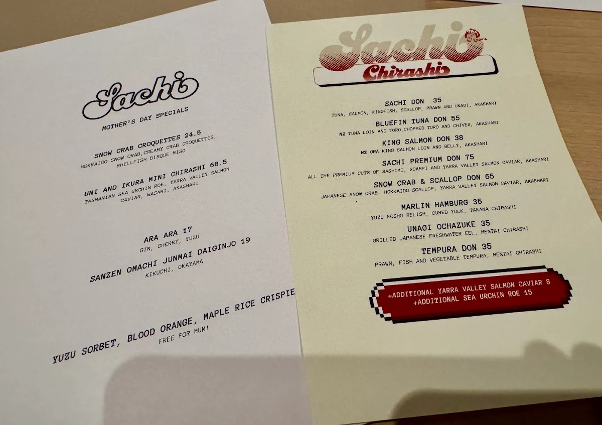 Menu, Sachi Melbourne | Omakase & Japanese Seafood Restaurant