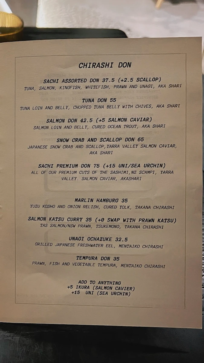Menu, Sachi Melbourne | Omakase & Japanese Seafood Restaurant